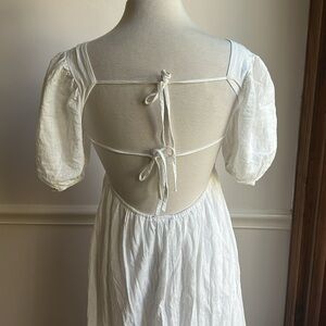 Reverse White Smock Midi Dress open Tie Back Puff Sleeves